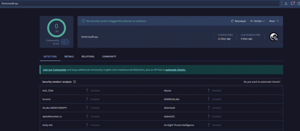 Microsoft Phishing website that was exclusively detected by PhishReaper