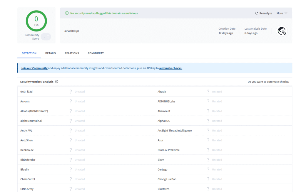 Airwallex Phishing Website marked as clean by all of world's top cybersecurity vendors.