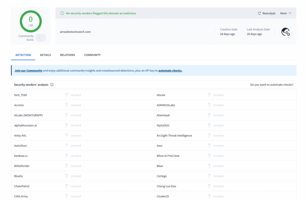 Airwallex Phishing Website marked as clean by all of world's top cybersecurity vendors.