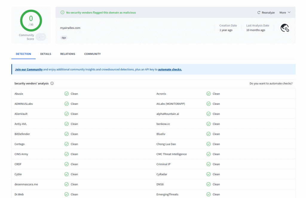 Airwallex Phishing Website marked as clean by all of world's top cybersecurity vendors.